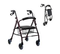 Mobiclinic®, Andador para Ancianos, Plegable, Regulable en Altura, Frenos Manuales y Bloqueables, Hasta 110 kg, con Cesta y Asiento, Ligero, Resistente, Aluminio, Escorial (Burdeos)