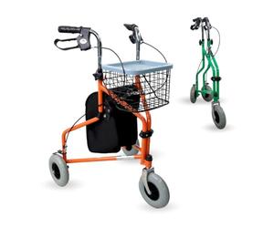 Mobiclinic®, Andador plegable 3 ruedas, Caleta, Cesta con tapa y bolsa, Frenos en manetas, Regulable altura, Marca española, Ligero, Estructura manejable, Pequeñas, Naranja