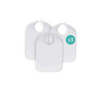 Mobiclinic, Babero para adultos, Ancianos, Pack de 3 unidades, Marca española, Protector ropa, Delantal, Impermeable, Reutilizable, Lavable, Con bolsillo, Talla única, Color blanco, 65 x 45 cm