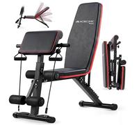 Mobiclinic®, Banco de Musculación, Con Cintas de Resistencia, Plegable, Con Ruedas, Multifunción, Press de Banca, Ajustable, Declinable e Inclinable, Hasta 120KG, Planefit, Gimnasio en casa