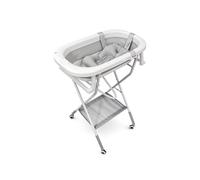 Mobiclinic®, Bañera Plegable Bebé, con Patas y Soporte, Regulable en Altura, Ruedas 360º con Freno, Cojín Ergonómico, Tubo Desagüe, Cesta y Bandeja, Compacta, Bubba Max