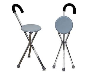 Mobiclinic, Bastón con Asiento, hasta 90 kg, Gloria, Marca española, Plegable, Aluminio, Trípode para Caminar, Conteras Antideslizantes, Ortopédico, Mango ergonómico, Gris