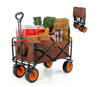 Mobiclinic®, Carro de Transporte Plegable, Playa y Jardín, Asa Ajustable, 100 L, Ruedas Todoterreno Grandes 360º, Bolsillos Extras, hasta 100 kg, 94x56,5x61cm, Impermeable, Marrón, Duna Pro Plus