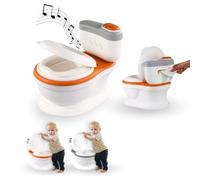 Mobiclinic® kids, Orinal bebé, Toikid, Edad 1-3 años, Con tapa, Sonido de descarga, Compartimento para papel higiénico, Funciona pilas, Cubeta extraíble, Asiento impermeable (naranja)