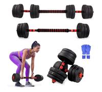 Mobiclinic® , Mancuernas ajustables, 2 en 1, Peso de 2-30 kg, Incluye y barra extensión acolchada, Tuercas antideslizantes, Acero resistente, Gym casa