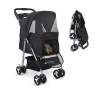 Mobiclinic® pets, Carrito para perros plegable, Ideal pequeños y senior, Zuma, Hasta 15 kg, Ruedas con frenos 360º, Cesta xxl, 3 ventanas cremallera mosquitera, Portavasos, Negro