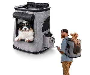 Mobiclinic® Pets, Mochila para Mascotas, Plegable, Ventana de Malla, Bolsillos Accesorios, Múltiples Accesos, Doble Asa, Ajustable, 30x25x40 cm, Transportín Gatos y Perros, Thor