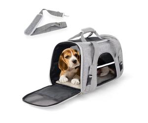 Mobiclinic® Pets, Transportín Perro Gato, Bronco, Plegable, Banda para Trolley, Ventilación, Múltiples accesos, Ajustable, 48x25x30 cm, Portátil, Adaptable a Maletas, Mascotas pequeñas
