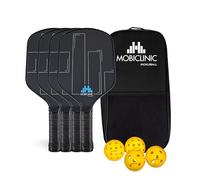 Mobiclinic®, Set de Pickleball, 4 Raquetas de Fibra de Vidrio, 4 Pelotas Interior y Exterior, Bolsa de Transporte, Empuñadura Ergonómica, Núcleo de Polipropileno de Panal, Mobiall, Grip Antideslizante