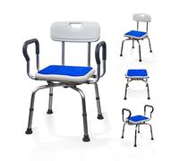 Mobiclinic®, Silla de Baño Giratoria 360°, Apoyabrazos y Respaldo, Altura Regulable, Asiento con Almohadilla EVA, Conteras Antideslizantes, Aluminio, para Mayores, Movilidad Reducida, Akila