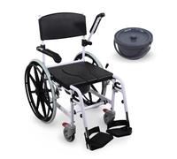 Mobiclinic®, Silla de Baño y Ducha con Ruedas, Inodoro Portátil, Con Cubeta Extraíble, Autopropulsable, Altura Regulable, Reposapiés y Reposabrazos Abatibles, Calígula