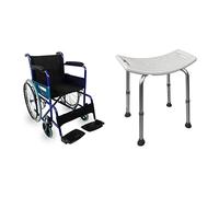 Mobiclinic, Silla de ruedas plegable, Alcázar, Marca Española, Asiento 46 cm, Freno manual Color Azul/Negro & San Fermín, Silla de ducha, Taburete de baño