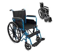 Mobiclinic®, Silla de ruedas plegable, Marsella, Extracción rápida pulsando un botón, Asiento 46 cm, Reposapiés y reposabrazos abatibles, Palanca freno, Resistente, Azul