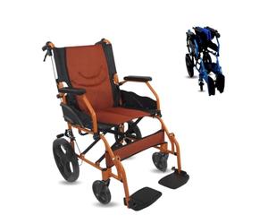 Mobiclinic®, Silla de ruedas, Plegable, Ligera, Dos sistemas freno, Respaldo, Aluminio, Reposapiés abatibles, Modelo pirámide, Pequeñas, Reposabrazos fijos (Naranja, 46 cm)