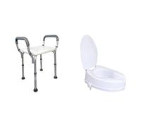 Mobiclinic, Silla Ducha Mayores, Taburete baño Adultos, Acueducto, Marca española, Ortopédica, Aluminio, PVC & Elevador WC para Adulto, con Tapa, 10 centímetros