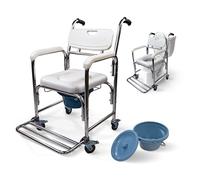 Mobiclinic®, Silla WC, 3 en 1, Ducha y Elevador WC, Inodoro Portátil, Orinal Extraíble 4.3L, Ruedas con Freno, Reposapiés Abatibles, Asiento y Reposabrazos Acolchados, Hasta 100 Kg, Ligera, Rope