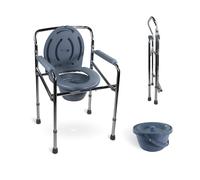 Mobiclinic®, Silla WC, con Cubeta Extraíble, Acero, Puente, Inodoro Portátil, Regulable en Altura, Conteras Antideslizantes, Máx. 100 kg, Reposabrazos Acolchados, Gris