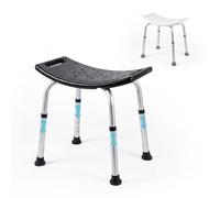 Mobiclinic®, Taburete de Baño, Conteras Antideslizantes, Regulable en 7 Alturas, Asiento en U, Agujeros Drenaje, hasta 100 Kg, Ligero, Fácil Montaje, Aluminio, San Fermín