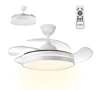 Mobiclinic®, Ventilador de Techo, 4 Aspas Retráctiles, 6 Velocidades, Silencioso, 3 Modos de Iluminación, Mando a Distancia, Función Verano-Invierno, Temporizador, Luz LED, Motor DC, 32W, Oasis