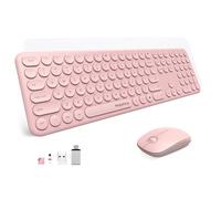 Mobifice Lindo combo de teclado y mouse inalámbricos para PC, laptop, Windows, Mac, tabletas, USB delgado de 2.4 GHz, inalámbrico, tamaño completo, silencioso, retro, mouse y teclado (melocotón)