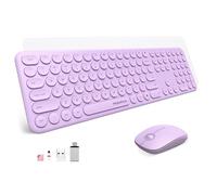 Mobifice Lindo combo de teclado y mouse inalámbricos para PC, laptop, Windows, Mac, tabletas, USB delgado de 2.4 GHz, inalámbrico, tamaño completo, silencioso, retro, mouse y teclado (violeta)