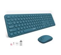 Mobifice Lindo teclado y mouse inalámbrico para PC, portátil, Windows, Mac, tabletas, Apple iPad, ultra delgado de 2.4 GHz, USB, inalámbrico, de tamaño completo, silencioso, retro, teclado y mouse