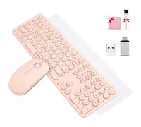 Mobifice Lindo teclado y ratón inalámbrico para ordenador, portátil, Windows, Mac, tabletas, ultra fino, USB 2.4GHz, inalámbrico, de tamaño completo, silencioso, retro