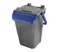 Mobil Plastic - Cubo de reciclaje gris con puerta basculante azul - Modelo Ecológico, 35 litros