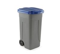 Mobil Plastic Papelera de Reciclaje 100 l con Ruedas - Fondo Gris y Tapa Azul