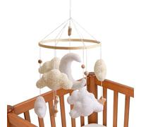 Mobile - 17.72x9.06 in Wooden Star Musical Crib Hanging Toy Velvet Nursery Decor Soothing Melody Sensory Development Bassinet Ornament | Calming Sleep Aid Cradle Decor For Nursery Room Use