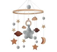 Mobile Baby | Cuna móvil para bebé con ganchillo, estrella, luna, nubes, móvil para cama, juguete de bebé de 0 meses, carillón de viento de madera para niñas o niños