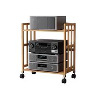 Mobile Bamboo HiFi Rack, soporte de audio de 2 niveles sobre ruedas, reproductor de discos vertical y estante amplificador, unidad de almacenamiento multimedia multicapa (77 cm de altura)