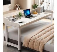 Mobile Bed Desk for Queen, Computer Overbed Table with Wheels, Bed Desk Recliner Table Adjustable Height Laptop, with Baffle Holder for Home and Hospital(White,100cm/39.3in)