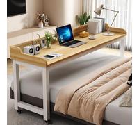 Mobile Bed Desk for Queen, Computer Overbed Table with Wheels, Bed Desk Recliner Table Adjustable Height Laptop, with Baffle Holder for Home and Hospital(Beige,100cm/39.3in)