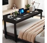 Mobile Bed Desk for Queen, Computer Overbed Table with Wheels, Bed Desk Recliner Table Adjustable Height Laptop, with Baffle Holder for Home and Hospital(Black,120cm/47.2in)