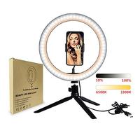 Mobile Live Anillo de luz 10 pulgadas 26 cm, lámpara LED de escritorio con 3 modos de luz regulables 120 LED, con trípode para teléfono, mando a distancia USB, maquillaje Selfie anillo lámpara para