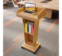 Mobile - Soporte de madera dorada con almacenamiento portátil para púlpito de suelo para iglesia, aula, conferencia, auditorio, diseño elegante y funcional