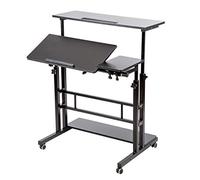 Mobile Stand Up Desk Adjustable Laptop Desk with Wheels Storage Desk Home Office Workstation Rolling Table Laptop Cart for Standing Or Sitting Black