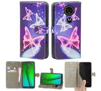 Mobile Stuff Motorola Moto G7 Power - Funda de piel tipo cartera con tapa, bolsillos para tarjetas de crédito y soporte compatible con Moto G7 Powe (6.2 pulgadas) (azul mariposa)