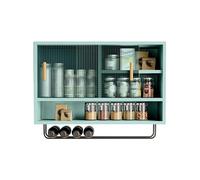 Mobiletto a parete con Ante scorrevoli in acrilico - Ripiano portaoggetti 80x50x28 cm per cucina, soggiorno, bagno - Organizer salvaspazio in Verde