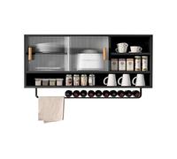 Mobiletto a parete con Ante scorrevoli in acrilico - Ripiano portaoggetti 80x50x28 cm per cucina, soggiorno, bagno - Organizer salvaspazio in Verde