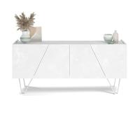 MOBILI FIVER, Aparador con 4 Puertas Emma, con Patas Blancas, Color Cemento Blanco, 168 cmx45 cmx76.6 cm, Aglomerado y Melamina/Hierro, Mueble Buffet salón, Made In Italy