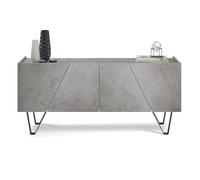 MOBILI FIVER, Aparador con 4 Puertas Emma, con Patas Negras, Color Cemento Gris, 168 cmx45 cmx76.6 cm, Aglomerado y Melamina/Hierro, Mueble Buffet salón, Made In Italy