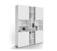MOBILI FIVER, Estantería Modular Romina con Puertas acanaladas (153,6 x 200 cm), Blanco Mate, librería para Habitación, Salon, Oficina, Made In Italy