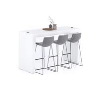 MOBILI FIVER, Mesa Alta Evolution 180x60, Fresno Blanco con Dos Patas y Cargador inalámbrico, Mesa Auxiliar de Cocina para 6 Personas, Made In Italy