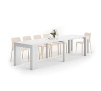 MOBILI FIVER, Mesa Consola Extensible Easy, con Porta Extensiones, 45(305) x 90 cm, Color Fresno Blanco, para 12 Personas, Mesa Consola Extensible por Entrada, Salon, Made In Italy