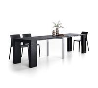 MOBILI FIVER, Mesa Consola Extensible Evolution con Porta Extensiones 45(305) x80 cm, Cemento Negro, para 12 Personas, Mesa Consola Extensible por Corredor, Entrada, Salon, Made In Italy