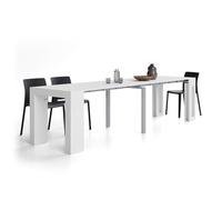 MOBILI FIVER, Mesa Consola Extensible Evolution con Porta Extensiones 45(305) x80 cm, Fresno Blanco, para 12 Personas, Mesa Consola Extensible por Corredor, Entrada, Salon, Made In Italy