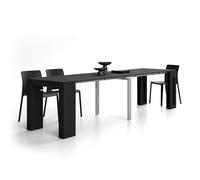 MOBILI FIVER, Mesa Consola Extensible Evolution con Porta Extensiones 45(305) x80 cm, Madera Negra, para 12 Personas, Mesa Consola Extensible por Corredor, Entrada, Salon, Made In Italy
