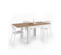 MOBILI FIVER, Mesa Cuadrada Extensible Eldorado, 90x(180)x90 cm, Madera Rústica y Fresno Blanco, para 4-8 Personas, Comedor y Cocina, Made In Italy
